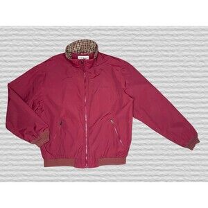 LL Bean Flannel Lined Full Zip Jacket Mens LG Regular Maroon Bomber Outdoor Gorp